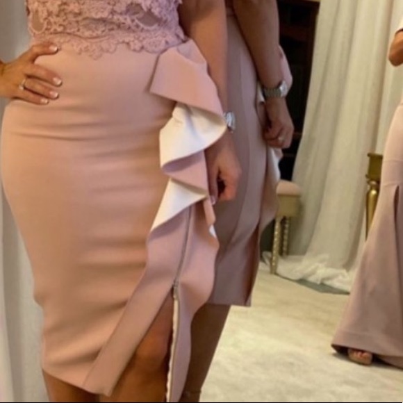 Nicole Bakti - Aida Off-Shoulder Lace Ruffled Midi Cocktail Dress US Size 10 - Picture 6 of 14